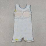 Floral Lemon Sky Blue Plaid Ruffles Athletic Shorts Girls Sleeveless Dress