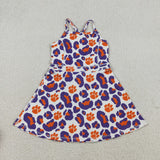 Team Paw Print Purple Orange Leopard Athletic Shorts Girls Sleeveless Dress