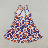 Team Paw Print Purple Orange Leopard Athletic Shorts Girls Sleeveless Dress