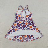 Team Paw Print Purple Orange Leopard Athletic Shorts Girls Sleeveless Dress