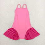 Solid Hot Pink Ruffles Athletic Shorts Girls Sleeveless Dress