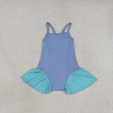 Solid Blue Ruffles Athletic Shorts Girls Sleeveless Dress