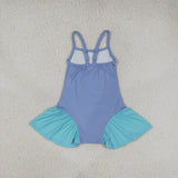 Solid Blue Ruffles Athletic Shorts Girls Sleeveless Dress