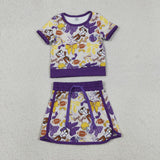 Team Tiger Purple Bow Pattern Athletic Shorts Girls Skirt Sets
