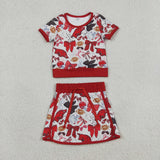 Team Pig Red Bow Pattern Athletic Shorts Girls Skirt Sets