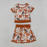 Team Cow Bow Pattern Athletic Shorts Girls Skirt Sets