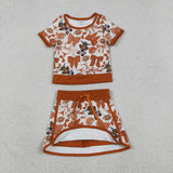 Team Cow Bow Pattern Athletic Shorts Girls Skirt Sets