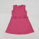 Solid Hot Pink Ruffles Athletic Girls Sleeveless Dress