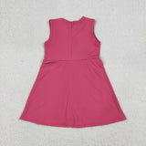 Solid Hot Pink Ruffles Athletic Girls Sleeveless Dress