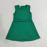 Solid Green Ruffles Athletic Girls Sleeveless Dress