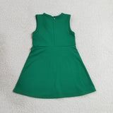 Solid Green Ruffles Athletic Girls Sleeveless Dress