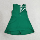 Solid Green Ruffles Athletic Girls Sleeveless Dress