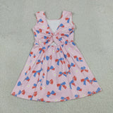 Red Blue Bow Pattern Pink Athletic Shorts Girls 4th of July Dress
