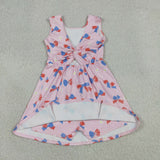Red Blue Bow Pattern Pink Athletic Shorts Girls 4th of July Dress