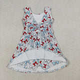 Bow Pattern Gray Athletic Shorts Girls 4th of July Dress