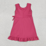 Solid Hot Pink Ruffles Athletic Shorts Girls Sleeveless Dress