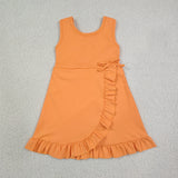 Solid Orange Ruffles Athletic Shorts Girls Sleeveless Dress