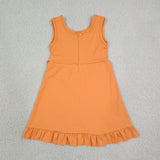 Solid Orange Ruffles Athletic Shorts Girls Sleeveless Dress