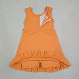 Solid Orange Ruffles Athletic Shorts Girls Sleeveless Dress