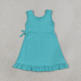 Solid Bluish Ruffles Athletic Shorts Girls Sleeveless Dress