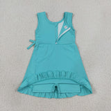Solid Bluish Ruffles Athletic Shorts Girls Sleeveless Dress