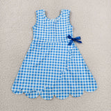 Sky Blue Plaid Scalloped Athletic Shorts Girls Sleeveless Dress
