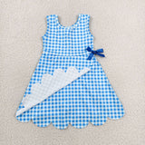Sky Blue Plaid Scalloped Athletic Shorts Girls Sleeveless Dress