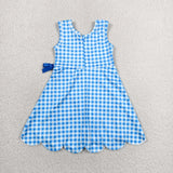 Sky Blue Plaid Scalloped Athletic Shorts Girls Sleeveless Dress