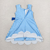 Sky Blue Plaid Scalloped Athletic Shorts Girls Sleeveless Dress