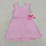 Hot Pink Plaid Scalloped Athletic Shorts Girls Sleeveless Dress