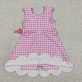 Hot Pink Plaid Scalloped Athletic Shorts Girls Sleeveless Dress