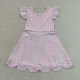 Pink White Plaid Scalloped Athletic Shorts Girls Flutter Sleeve Dress