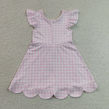 Pink White Plaid Scalloped Athletic Shorts Girls Flutter Sleeve Dress