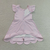 Pink White Plaid Scalloped Athletic Shorts Girls Flutter Sleeve Dress