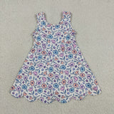 Pink Blue Floral Scalloped Athletic Shorts Girls Sleeveless Dress