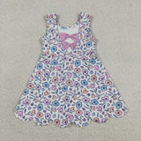 Pink Blue Floral Scalloped Athletic Shorts Girls Sleeveless Dress