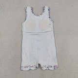 Pink Blue Floral Scalloped Athletic Shorts Girls Sleeveless Dress