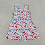 Red Blue Bow Pattern Scalloped Athletic Shorts Girls 4th of July Dress