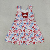 Red Blue Bow Pattern Scalloped Athletic Shorts Girls 4th of July Dress