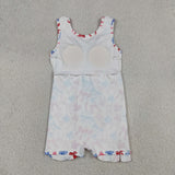 Red Blue Bow Pattern Scalloped Athletic Shorts Girls 4th of July Dress