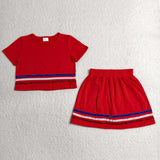 Colorful Stripe Solid Red Cotton Shorts Girls Skirts Sets