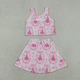 Castle Bow Pattern Pink Stripe Athletic Shorts Girls Skirt Sets