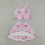Castle Bow Pattern Pink Stripe Athletic Shorts Girls Skirt Sets