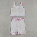 Castle Bow Pattern Pink Stripe Athletic Shorts Girls Skirt Sets