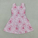 Castle Bow Pattern Pink Stripe Athletic Shorts Girls Sleeveless Dress
