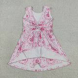 Castle Bow Pattern Pink Stripe Athletic Shorts Girls Sleeveless Dress