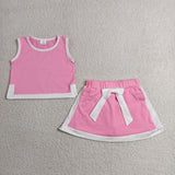 Solid Pink White Cotton Shorts Girls Skirts Sets