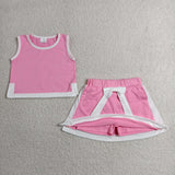 Solid Pink White Cotton Shorts Girls Skirts Sets