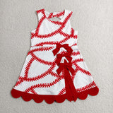 Baseball Red Bows Scalloped White Athletic Shorts Girls Sleeveless Dress