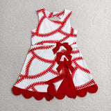 Baseball Red Bows Scalloped White Athletic Shorts Girls Sleeveless Dress